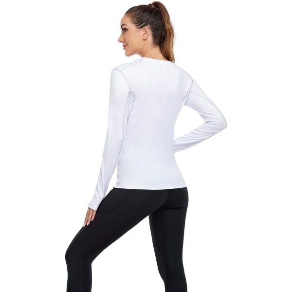 Kompressionströja för damer med torr passform och långärmad löpning atletisk T-shirt träningströjor, X-Large 3-pack (svart+vit+röd)