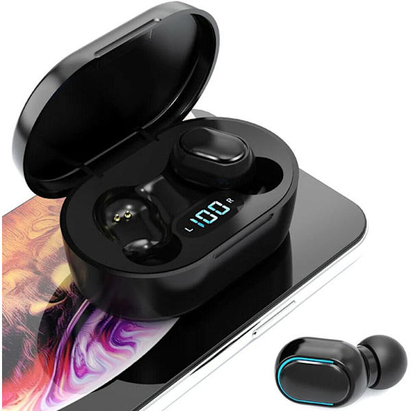 Trådløse hodetelefoner, True Wireless Earbuds med LED-display ladeetui, HD HiFi Stereo, One-click Smart Control, innebygd mikrofon, IPX7 vanntett