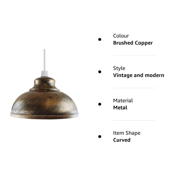 Retrometalliset valovarjostimet, vintage tyylinen kattosaarekevalaisinvarjostin, ei-sähköinen 30 cm helposti istuva kaareva keittiön lampunvarjostin (harjattua kuparia)