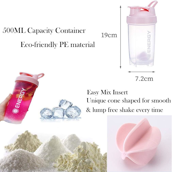 Shaker-kuppi Urheilulisäravinteet Shakerit Sekoittimella Fitness-pirtelö Kannettava Treeni Vesi Kuppi 500 ml grey