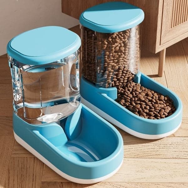 Automatisk foder- og vanddispenser til hunde/katte, 2 × 3,8 l, selvfyldende skåle til små til store kæledyr blå blue