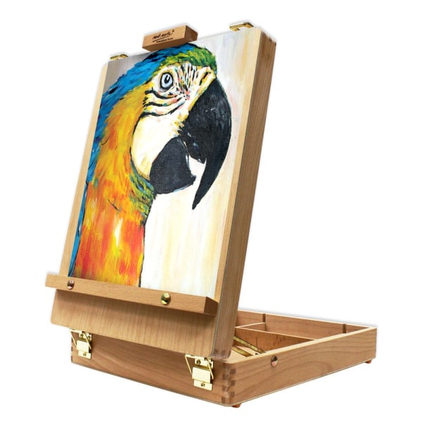 Säädettävä maalausteline puinen pöytä maalausteline matkalaukku maalausteline, kannettava maalausteline, maalausteline, jossa säilytystila siveltimille, maaleille ja piirustusvälineille