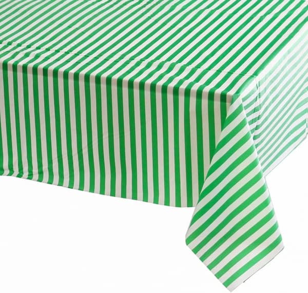 137*274cm grön och vitrandig bordsduk bordsöverdrag fest, engångs rektangulär bordsduk plast rosa bordsduk fest, 1 st green