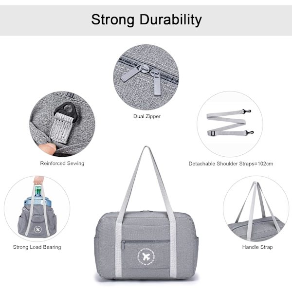 Ryanair Kabinbag 40x20x25 Reise Duffel Bag  Foldbar Undersete Kabinbag Vanntett Weekendbag Lett Håndbagasje Bag grey