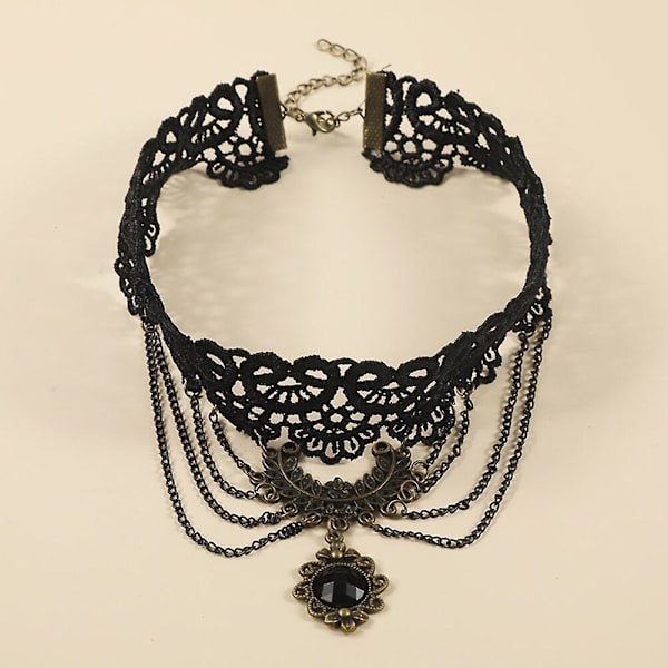 Halskjede for kvinner, svart blonderhalskjede justerbart mote dusk hul krage choker halskjede