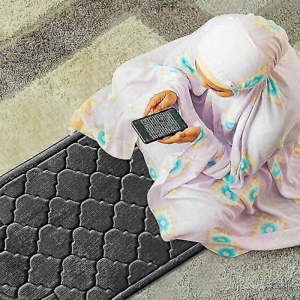 Skridsikker Flonel Bedemåtte til Bøn og Rejser - Blød Bærbar Måtte til Ramadan Gave, 1 stk Sort Black