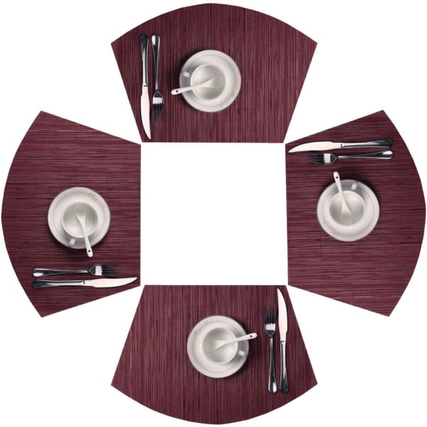 Rundt bord dekkematter Sett med 7 vevde vinylmatter med 6 kileplater med midtstykke rund matte for kjøkkenbord Runde bordmatter tørkes av (7, grønn)