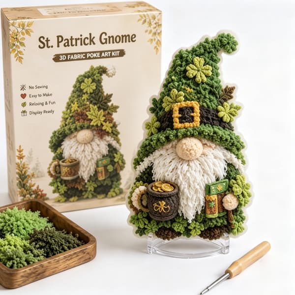 YILCER Santa 3D Stickningssats, DIY Sagobok Tomtevänner Punch Needle Hantverksset, 3D Julstickningssats, Vinterjul St. Patrick