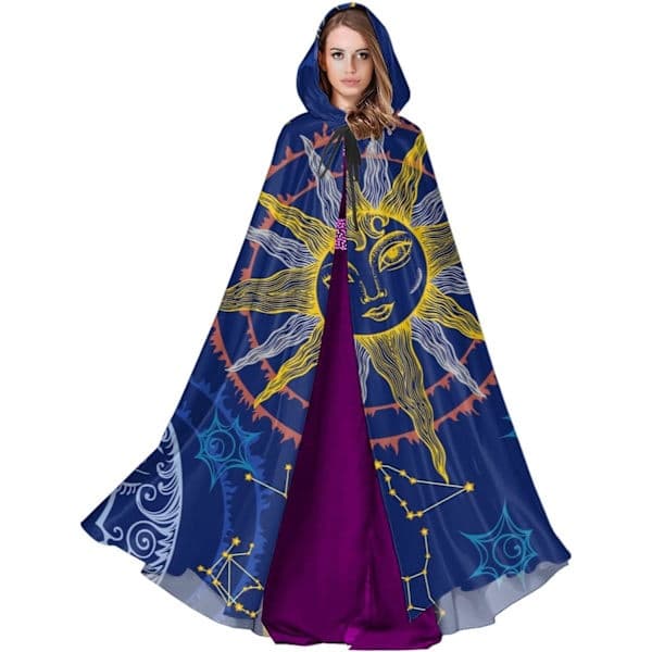 YETTA YANG Halloween Hætteklædt Kappe til Voksne Mænd Kvinder Jul Hætteklædte Trøjer Kappe Cosplay Cosplay Kostumer Blå Stjerne Måne One Size