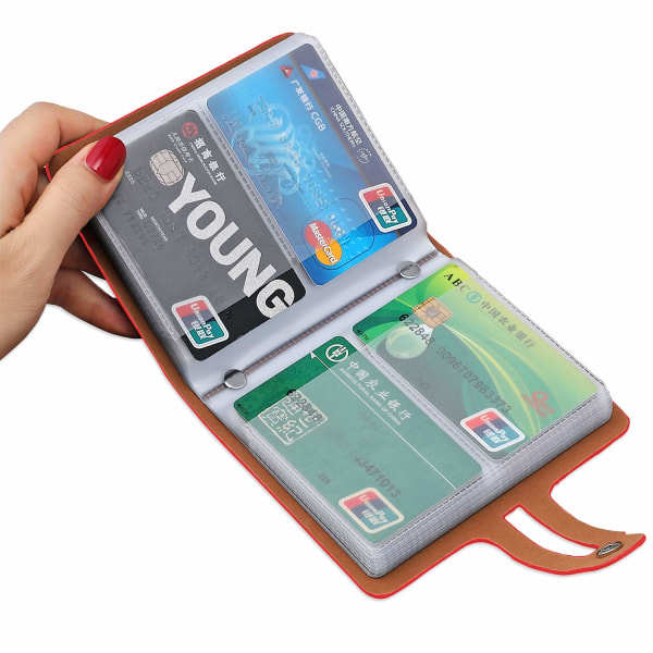 RFID-kreditkortshållare, lädervisitkort och organizer med körkort, kreditkortsskydd med 60 kortplatser (röd)