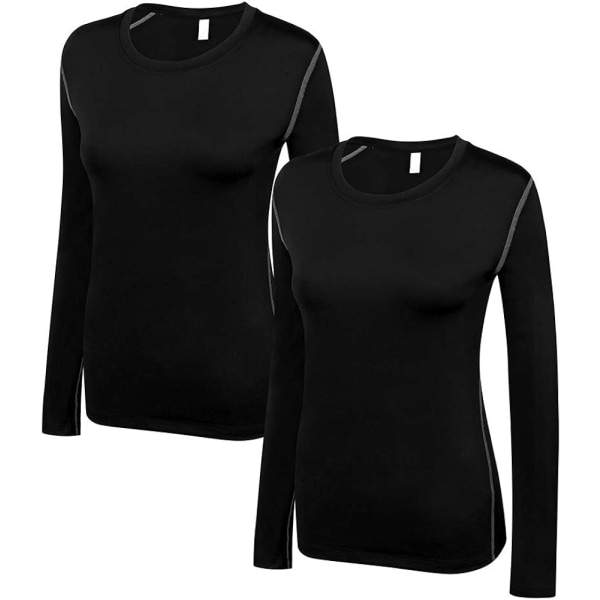 Naisten puristuspaita Dry Fit pitkähihainen juoksu Athletic T-paita harjoitus Topit, XX-Large 2 Pack Musta
