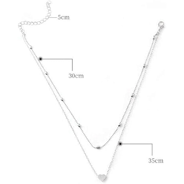 Lagdelt hjerteanheng kjede sølvperlekjede kjede