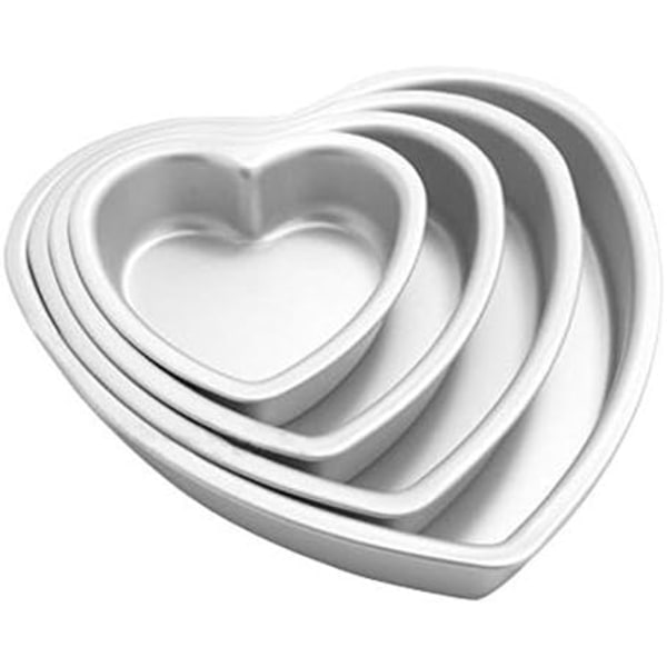 4 kpl Alumiininen sydämenmuotoinen kakkuvuoka set muffinsimoffin mold irrotettavalla pohjalla - 5" 6" 8" 10"