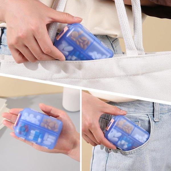 1-pack resetable pillerorganisator - 10 fack pillerfodral, kompakt och bärbar pillerask - blå