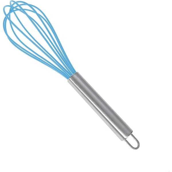 Kjøkken silikonvisp, ballong mini wirevisp, rustfritt stål og silikon non-stick belegg håndeggmikser (blå, 8 tommer)
