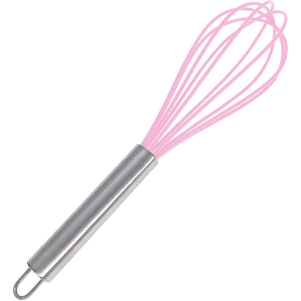 Kjøkken silikonvisp, ballong mini wirevisp, rustfritt stål og silikon non-stick belegg håndeggmikser (rosa, 10 tommer)