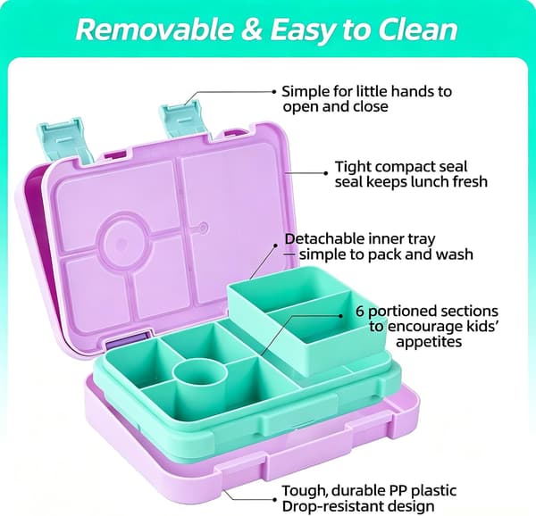 1 stk. Bento matboks for barn, med 6 rom for barn (slott, 5,5*7,9*1,8 tommer) Castle