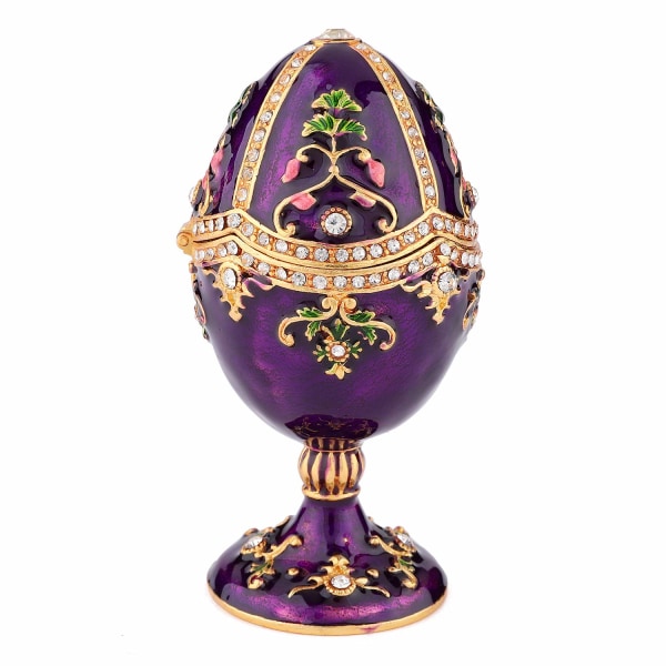 Vintage håndmalet Faberge Egg Style hængslet smykkeæske med rig emalje og funklende rhinsten, unik gave til familien