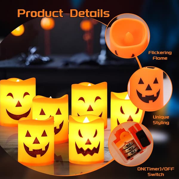 Halloween LED Lys, 6 Stykker Halloween Græskarlys med Batteri, Halloween Fest, Borddekoration
