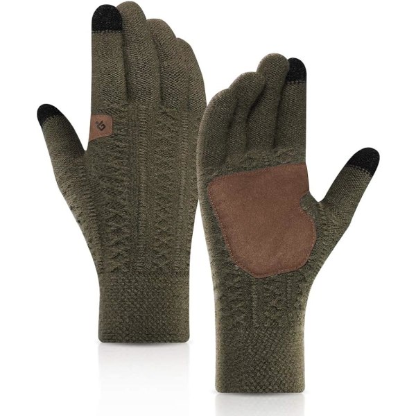 Stickade handskar för män Varma thermal fleecehandskar Körning Motorcykel Cykelhandskar Vinter（Olivgrön，Medium）