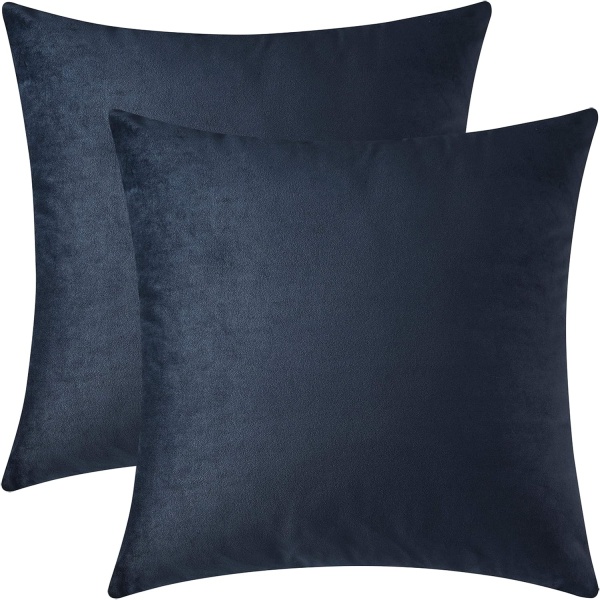 Dekorative putetrekk, fløyelsputetrekk, solide putetrekk for sofa- og sengeputer, midnattsblå, 20 x 20 tommer, sett med 2