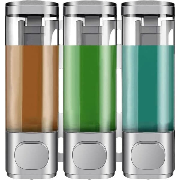 Vægmonteret sæbedispenser - 3-rums brusedispenser 300 ml x3 til shampoo og sæbe, grå Gun Grey