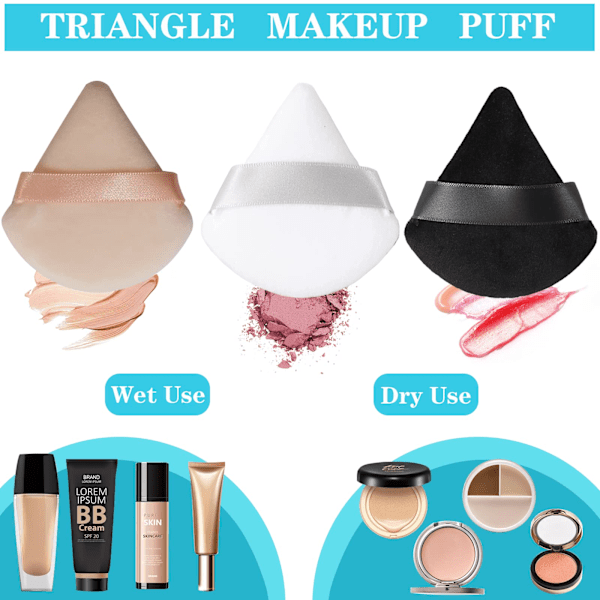 4 st puderpuffar, triangulära puderpuffar för pressat puder - beige color