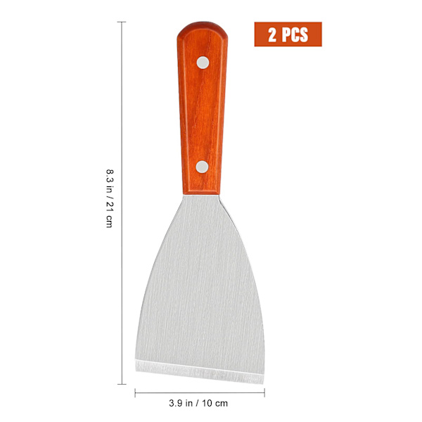 2 stk. grillskrape i rustfritt stål med treskaft og skrått blad