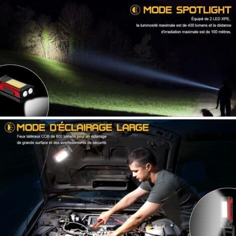 Oppladbar LED-arbeidslampe – Magnetisk base – IPX6 vanntett – 5 lysmoduser – 3 til 8 timers batterilevetid – For verksteder og camping