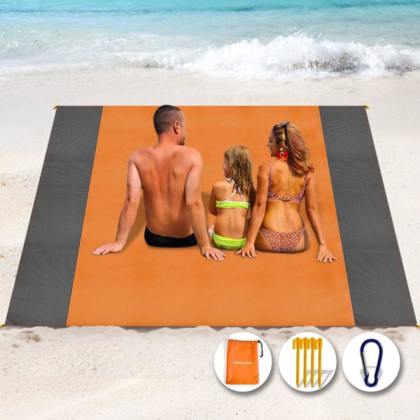 Strandtæppe Picnictæppe, 210 x 200cm Sandproof Vandtæt Strandmåtte, Udendørs Tæppe (Orange)