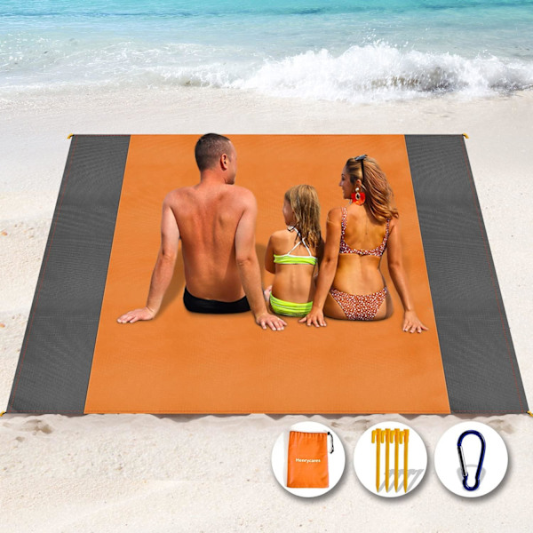 Strandteppe Piknikteppe, 210 x 200cm Sandproof Vanntett Strandmatte, Utendørs Teppe (Oransje)