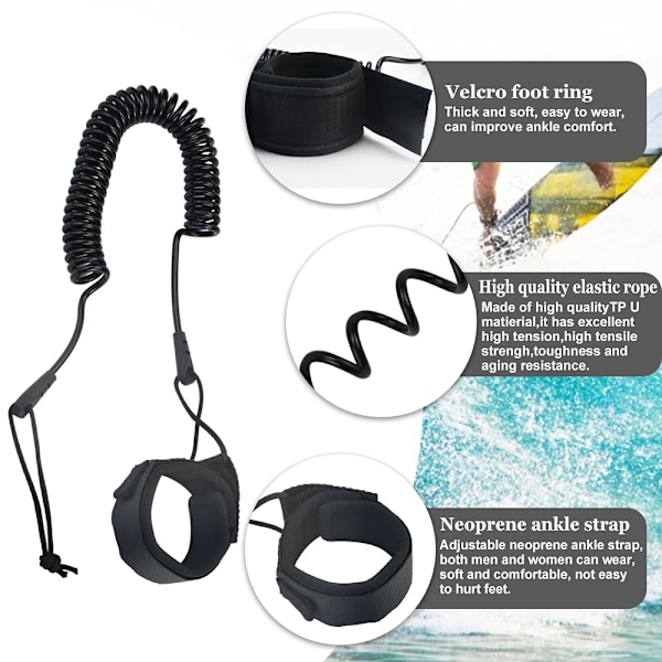 Surfing Leash 5,5 mm Paddle Board Ankelrem Cuff Cord Justerbar SUP Coiled Surfboard Leash TPU Surf Leash Spring Benrem til Flad & Åben