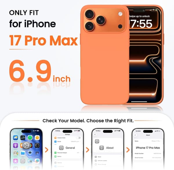 Kompatibelt med iPhone 17 Pro Max-deksel, tynt deksel i flytende silikon, oransje, 1 stk orange