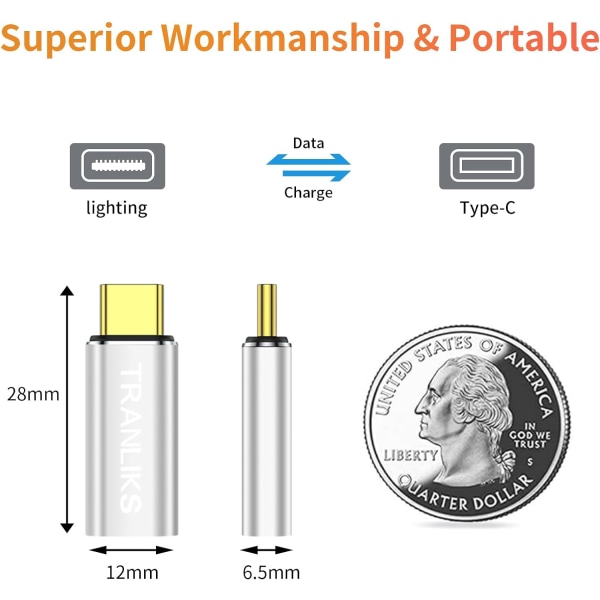 Lightning till USB C-adapter, stödjer PD 60W snabbladdning och dataöverföring för 15/15 Pro/15 Plus/15 Pro Max silver