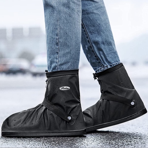 Vandtætte skobetræk, genanvendelige tykke, slidstærke, skridsikre skobetræk med lynlås, holde skoene tørre, rene selv i regn, sne eller støv (XL)