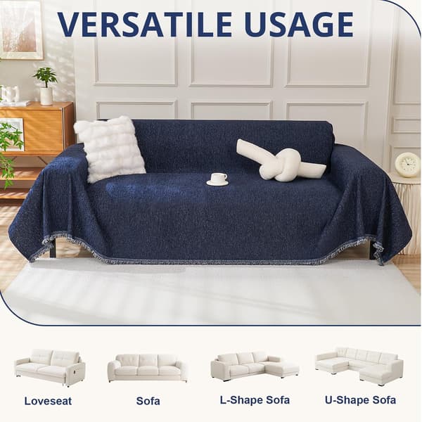 Sofatrekk 2-seter, vaskbart sofatrekk med dusk, mykt sofatrekk for hunder, pustende, universelt for alle årstider (blått, 180x260cm, 1 stk) blue