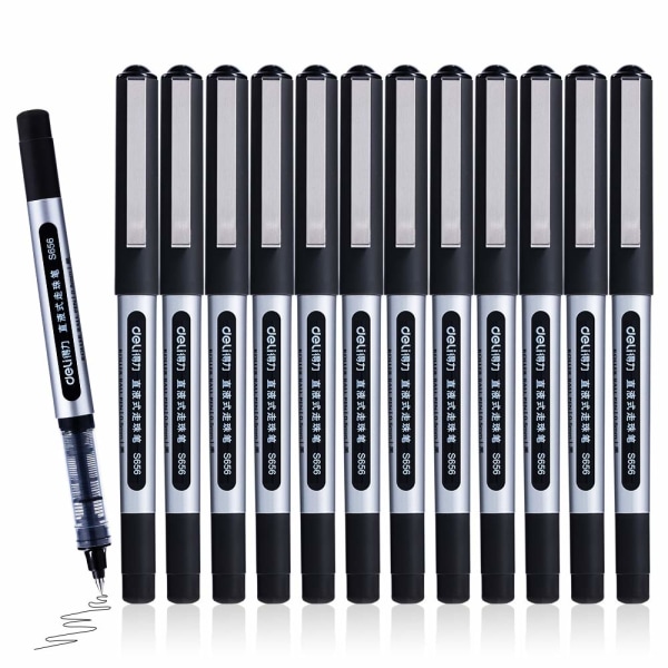Flydende blæk rullekuglepenne, 12 pakke 0,5 mm kuglepenne, sorte gelpenne til voksne, der kan skrive notater til skole- og kontorartikler