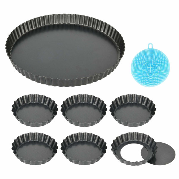 Paket med 7 form med lyftbas, non-stick beläggning Form liten 10 cm / 4 tum X6 och 28 cm / 11 tum