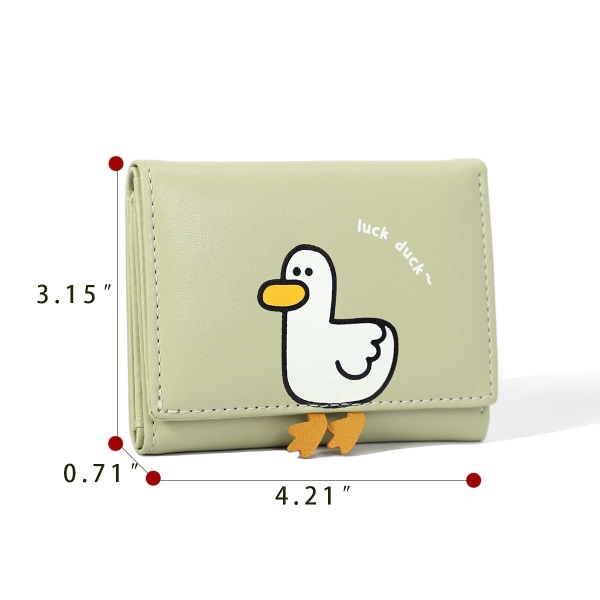 Piger sød 3D Duck Trefoldet tegnebog Lille tegnebog Kontantlomme kortholder ID vinduespung til kvinder (GRØN, AND PRINT)