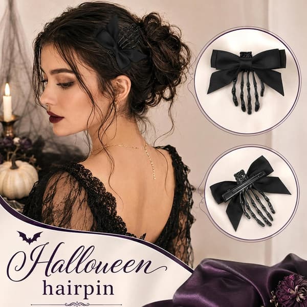 4 stk Halloween hårtilbehør med skelet hånd, hårklemmer, sort black