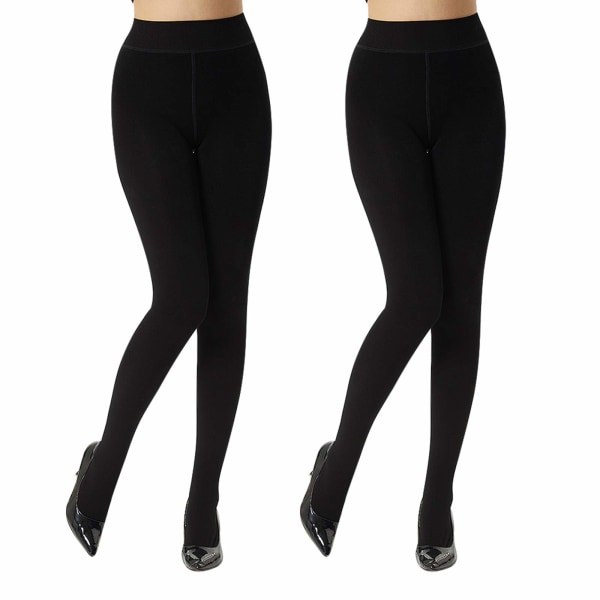 2 par svarta thermal tjocka varma fleece-tights för kvinnor (XL, 115-135 pund)