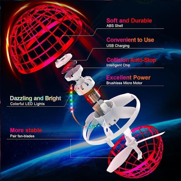 [Perfekt gave] Flyvende bold Boomerang Spinning Legetøj, Mini UFO Drone, LED Svævende Bold, Børnefødselsdagsgave, Velegnet til indendørs leg