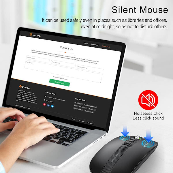 Bluetooth-mus for bærbar PC, slank og stille trådløs reisemus USB C oppladbar 2400 DPI Dual Mode med USB-mottaker black