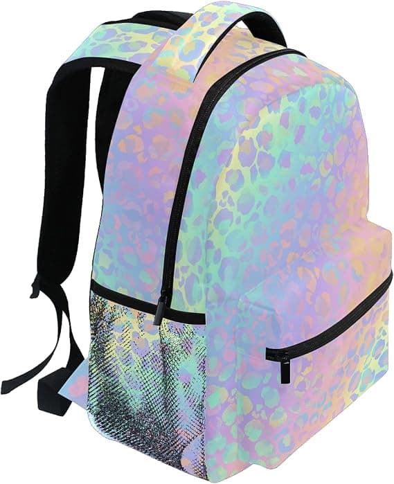 Leopardmönstrad ryggsäck lämplig för pojkar, flickor, vuxna och tonåringar. (iriserande) iridescent