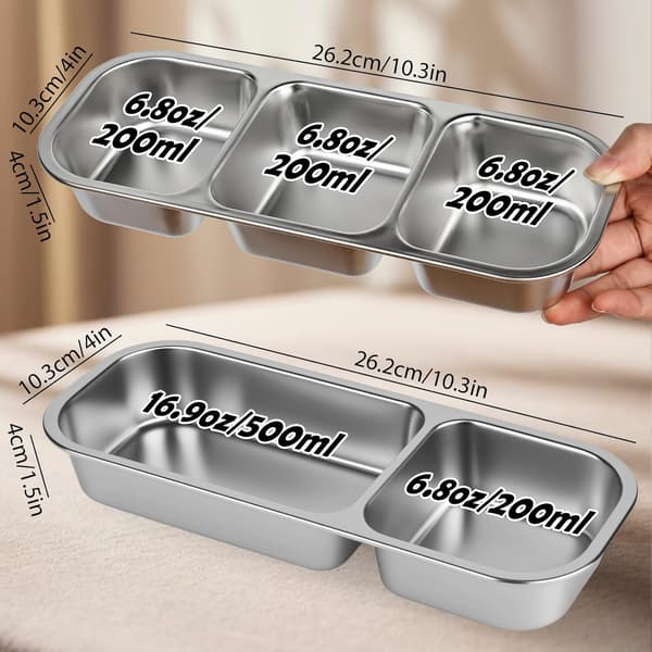 2 stk. snackboks med rom, 2 og 3 rom, matboks i rustfritt stål (26,2*10,3*4 cm, 600 ml)