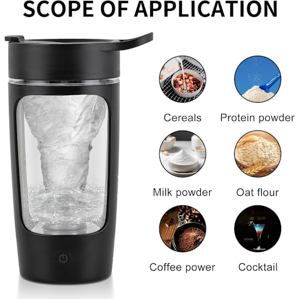 Elektrisk Shakerflaska, Blenderflaskor, Tillverkad med Tritan - BPA-fri - Bärbar Mixerkopp/USB-laddningsbara Shakerkoppar black