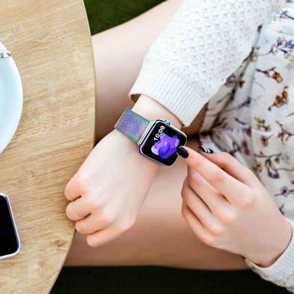 Metal rustfrit stålrem kompatibel med Apple Watch-remme 42mm 44mm 45mm, Multifarvet loop magnetisk armbånd til iWatch Series 6 5 4 3 2 SE