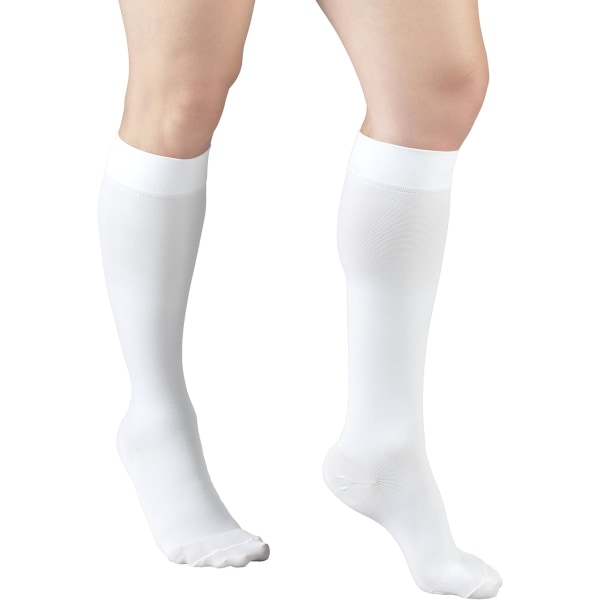30-40 mmHg kompressionsstrumpor för män och kvinnor, knähöga, slutna tå, vit, 2X-stor