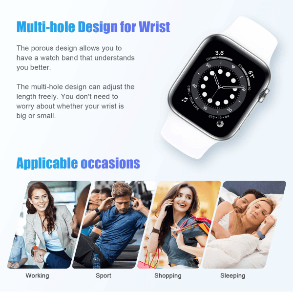 Sportband kompatibelt med Apple Watch iWatch-band 42mm 44mmS/M för kvinnor män, armband med mjuk silikonrem, vit
