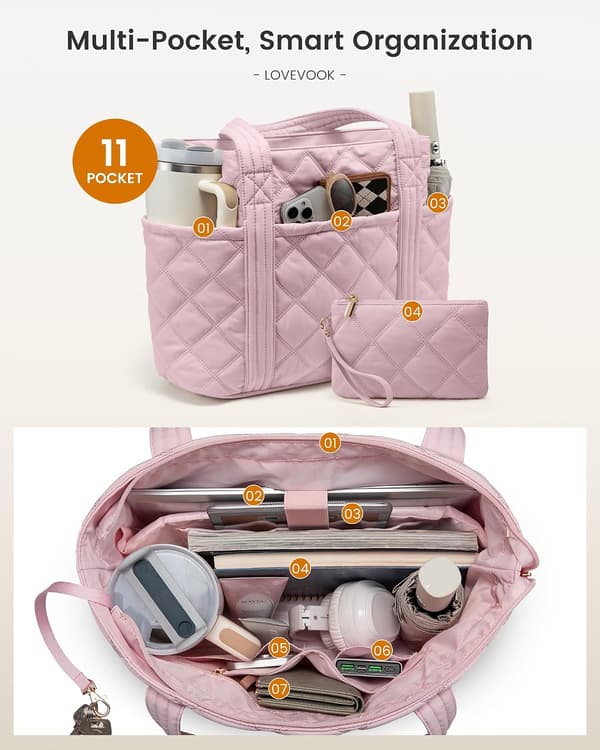1 stk. bærbare muleposer til kvinder, letvægts puffer håndtaske til skole, pink pink